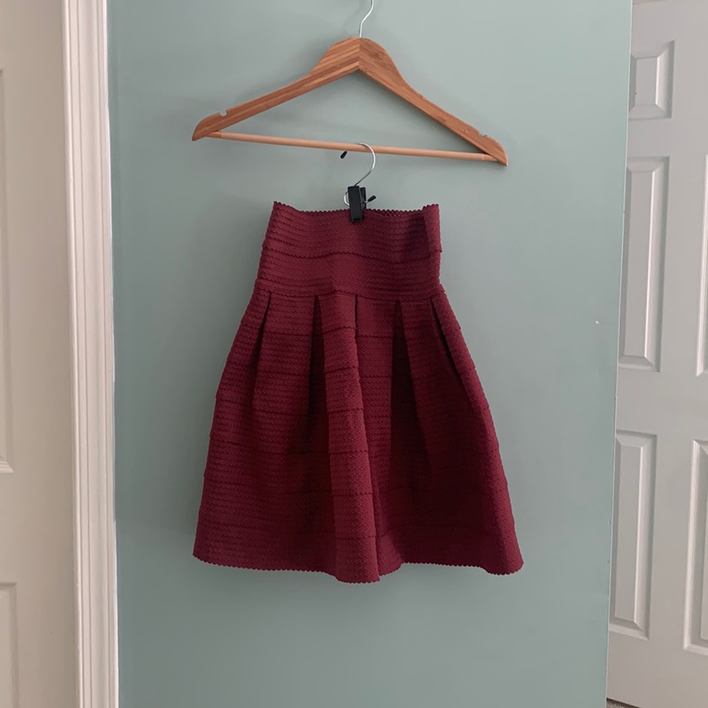 NWT GIRL FROM SAVOY (ANTHROPOLOGIE): Wine Bordeaux Flare Mini Skirt